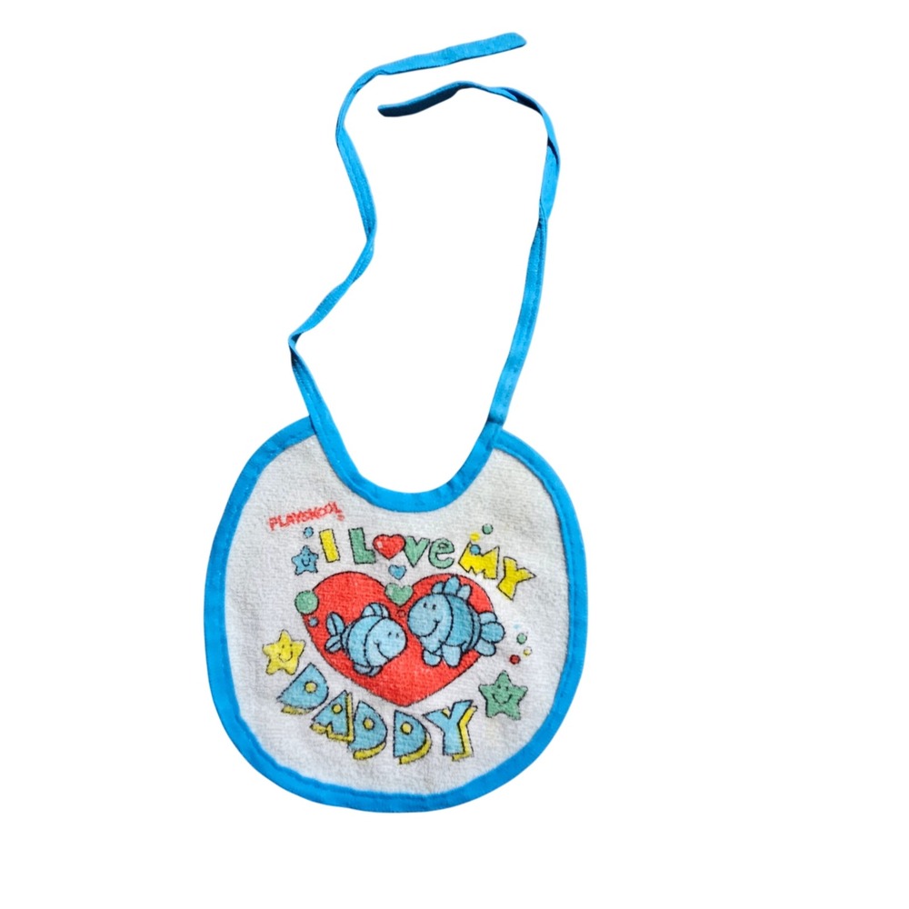Vintage Playskool I Love My Daddy Terry Cloth Baby Bib Blue Fish Tie Closure OS